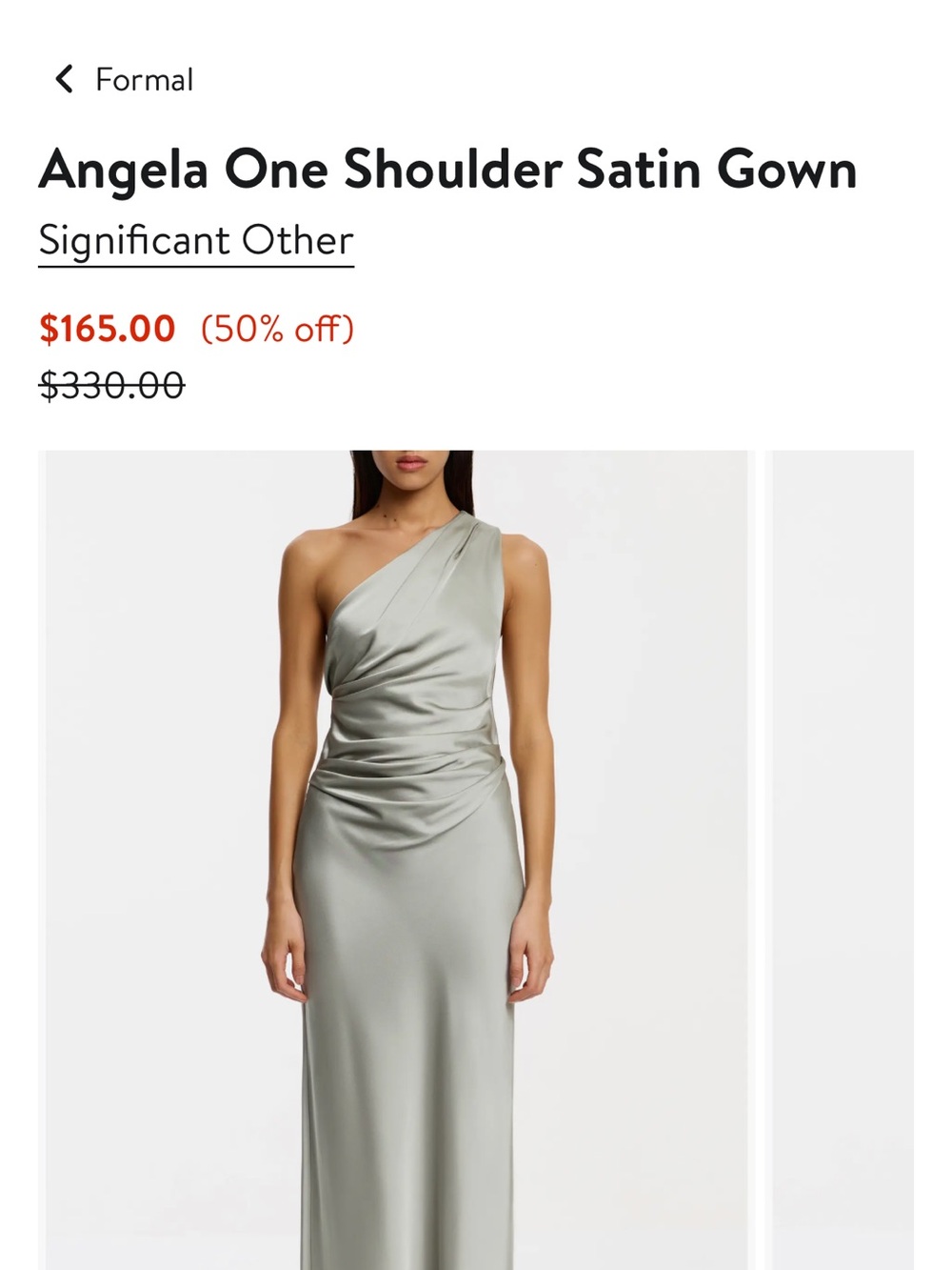 Angela One-Shoulder Satin Gown by Significant Other — Sage Green